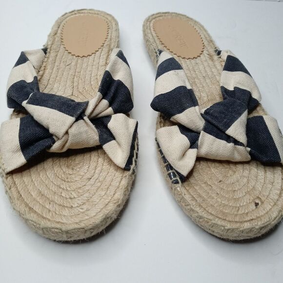 J. Crew Knotted Navy and White Espadrille Slides - Picture 3 of 7